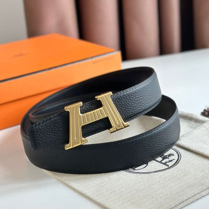 HERM H Take Off Reversible Belt 32MM in Black Clemence Leather