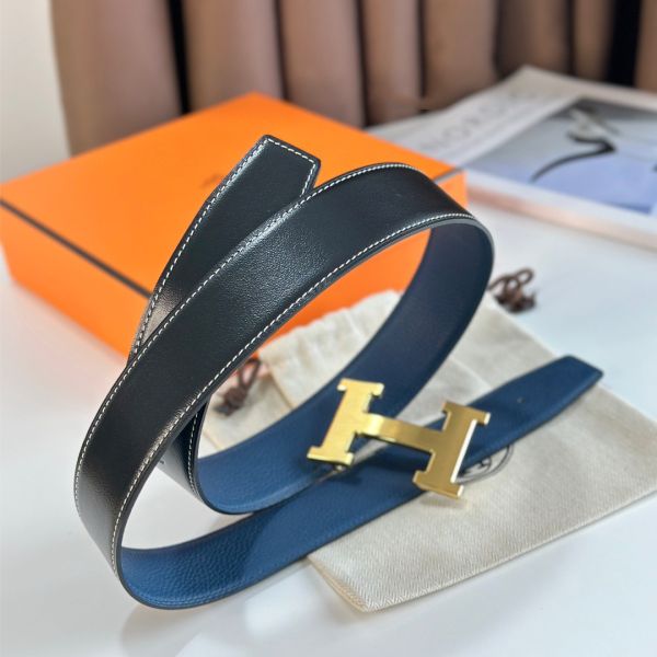 HERM H Reversible Belt 38MM in Blue Clemence Leather