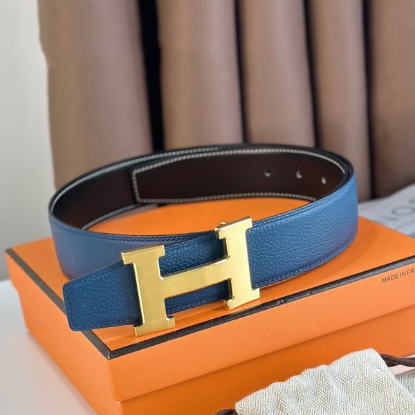 HERM H Reversible Belt 38MM in Blue Clemence Leather