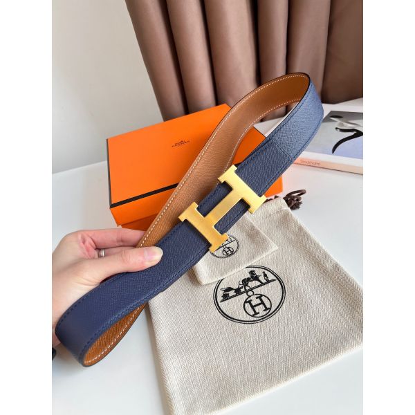 HERM H Reversible Belt 38MM in Blue and Gold Epsom Leather