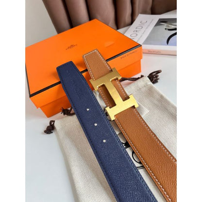 HERM H Reversible Belt 38MM in Blue and Gold Epsom Leather