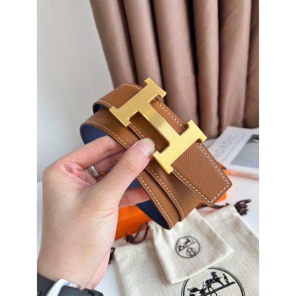 HERM H Reversible Belt 38MM in Blue and Gold Epsom Leather