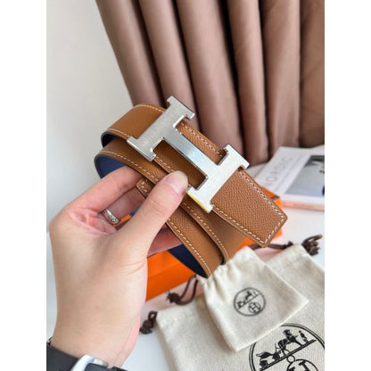 HERM H Reversible Belt 38MM in Blue and Gold Epsom Leather