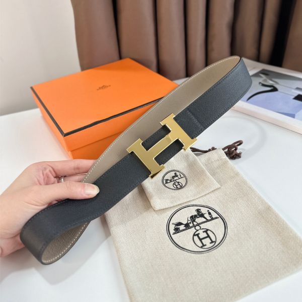 HERM H Reversible Belt 38MM in Grey and Black Epsom Leather