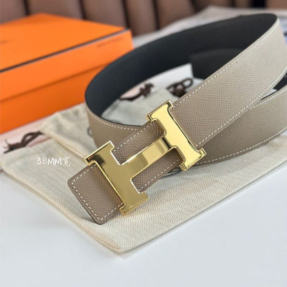 HERM H Reversible Belt 38MM in Grey and Black Epsom Leather