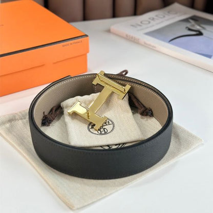 HERM H Reversible Belt 38MM in Grey and Black Epsom Leather