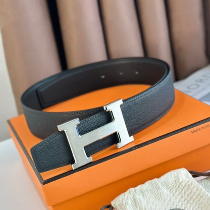 HERM H Reversible Belt 38MM in Black Epsom Leather