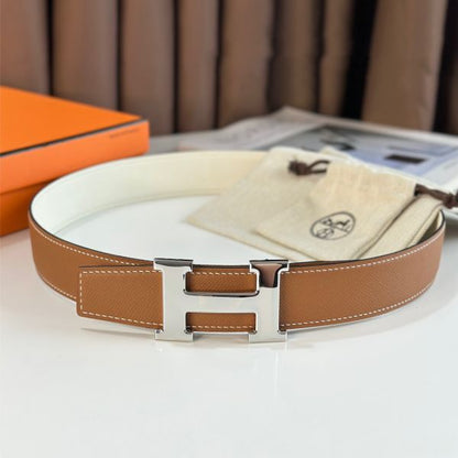 HERM H Reversible Belt 38MM in White and Gold Epsom Leather