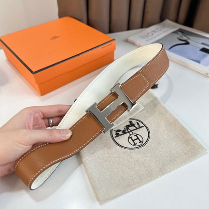 HERM H Reversible Belt 38MM in White and Gold Epsom Leather