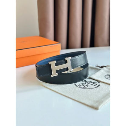 HERM H Reversible Belt 32MM in Blue Clemence Leather