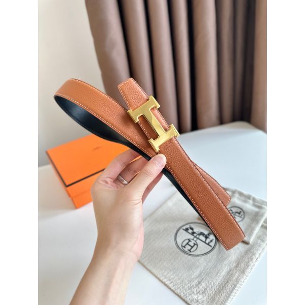 HERM H Reversible Belt 32MM in Grey Clemence Leather