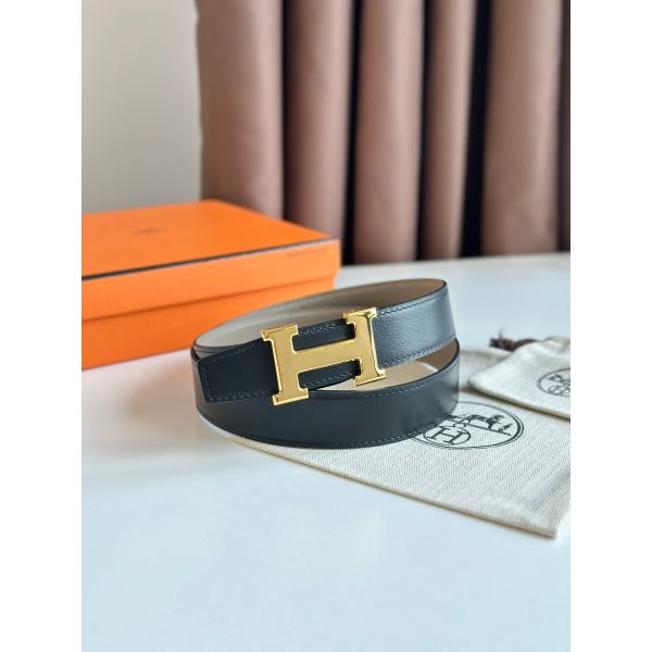 HERM H Reversible Belt 32MM in Black Clemence Leather