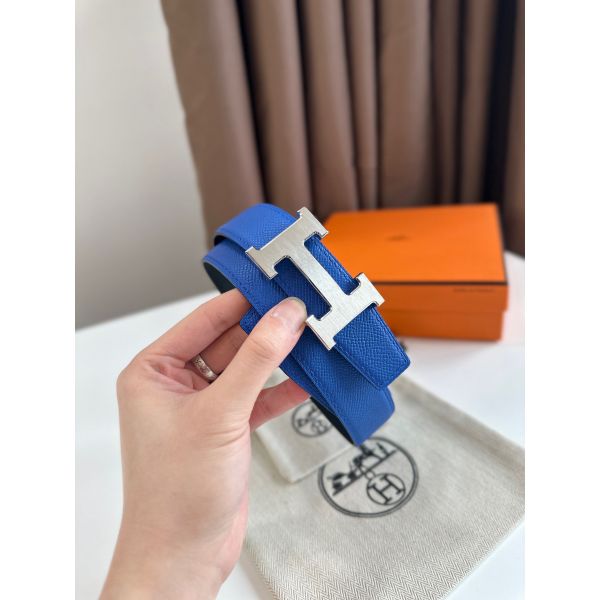 HERM H Reversible Belt 32MM in Blue and Black Epsom Leather