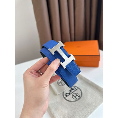 HERM H Reversible Belt 32MM in Blue and Black Epsom Leather