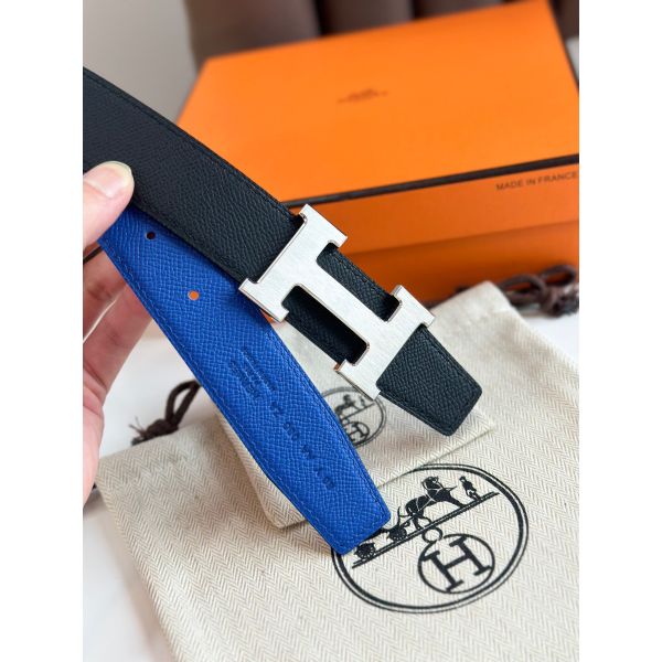 HERM H Reversible Belt 32MM in Blue and Black Epsom Leather