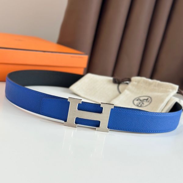 HERM H Reversible Belt 32MM in Blue and Black Epsom Leather