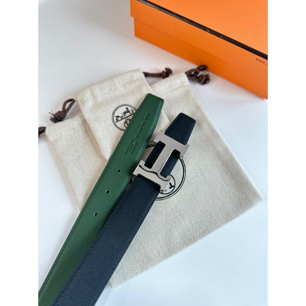 HERM H Reversible Belt 32MM in Black and Green Epsom Leather