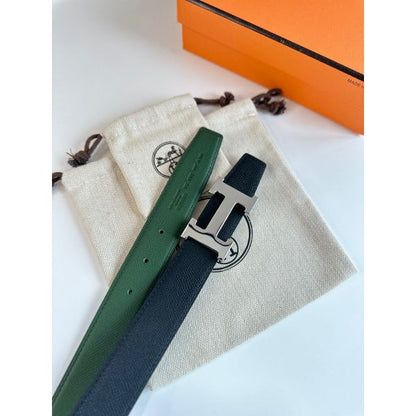 HERM H Reversible Belt 32MM in Black and Green Epsom Leather