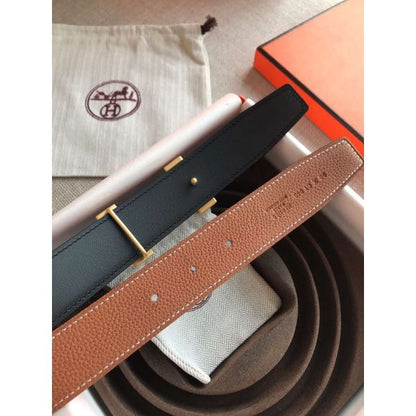 HERM Quizz 32mm Reversible Belt In Brown Clemence Leather