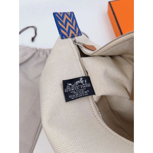 HERM Bride-a-Brac Large Case in Ecru Canvas with Blue Zigzag Motifs