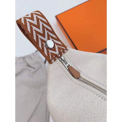 HERM Bride-a-Brac Large Case in Ecru Canvas with Brown Zigzag Motifs