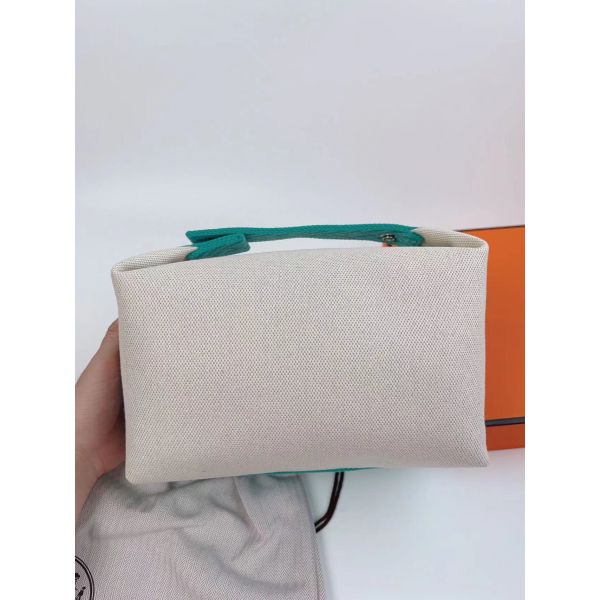 HERM Bride-a-Brac Large Case in Ecru Canvas with Green Zigzag Motifs