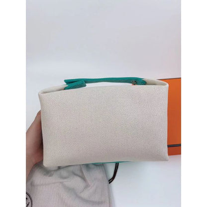 HERM Bride-a-Brac Large Case in Ecru Canvas with Green Zigzag Motifs