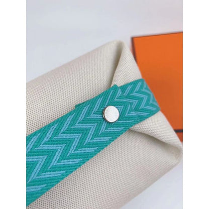 HERM Bride-a-Brac Large Case in Ecru Canvas with Green Zigzag Motifs