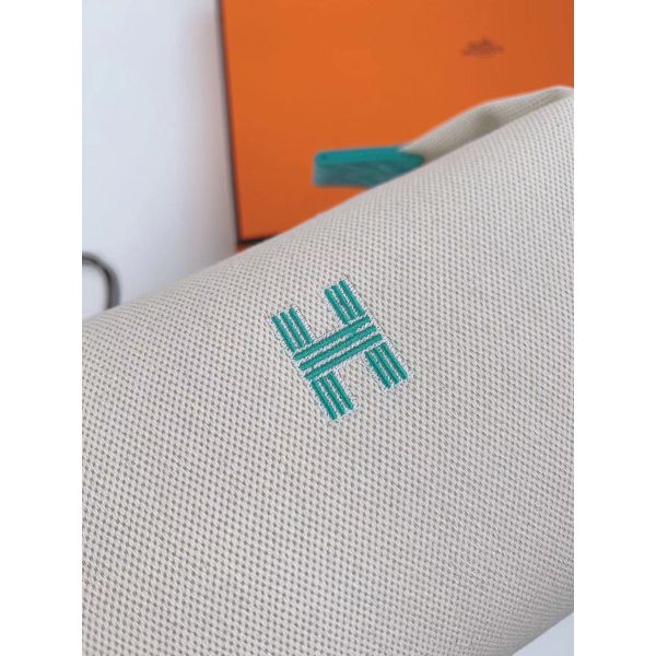 HERM Bride-a-Brac Large Case in Ecru Canvas with Green Zigzag Motifs