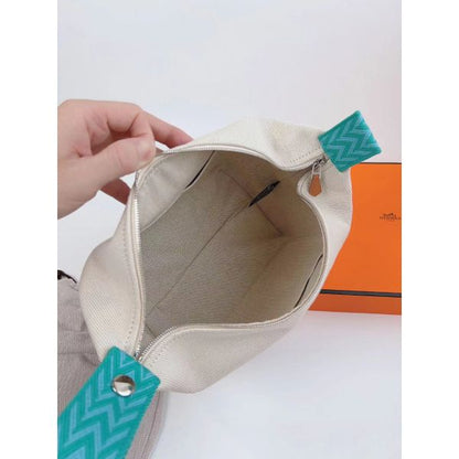 HERM Bride-a-Brac Large Case in Ecru Canvas with Green Zigzag Motifs