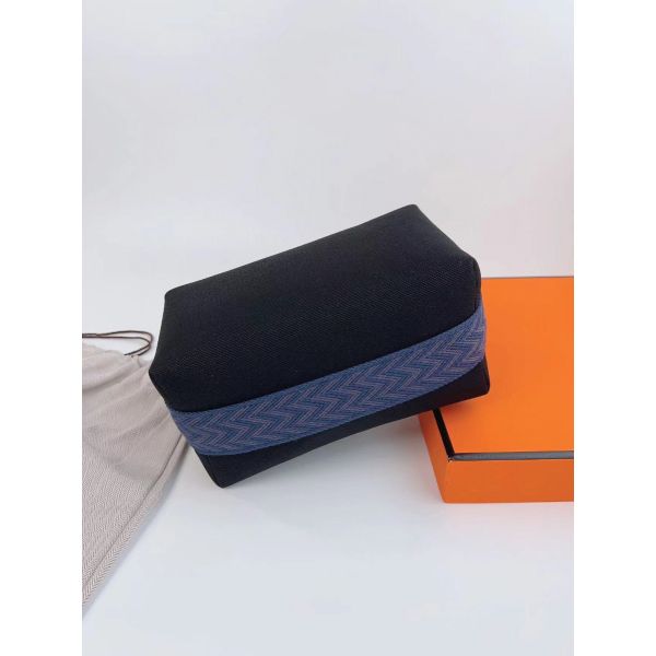 HERM Bride-a-Brac Large Case in Black Canvas with Zigzag Motifs