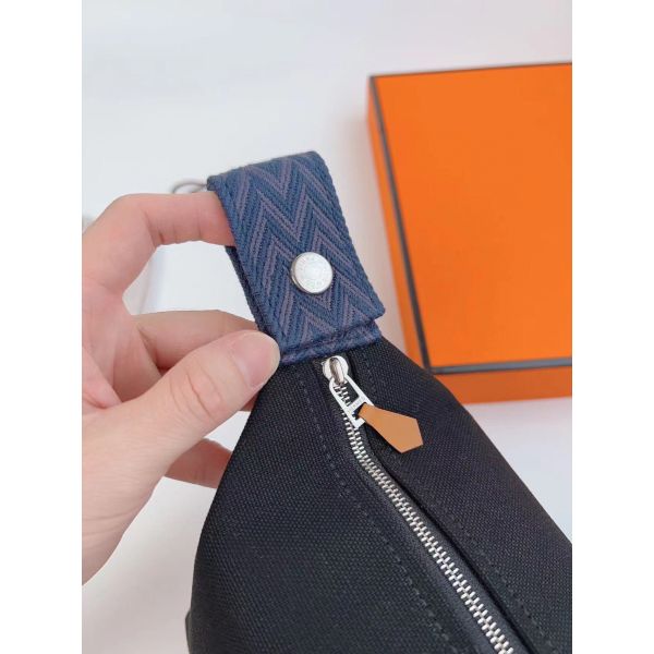 HERM Bride-a-Brac Large Case in Black Canvas with Zigzag Motifs