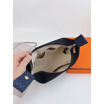 HERM Bride-a-Brac Large Case in Black Canvas with Zigzag Motifs