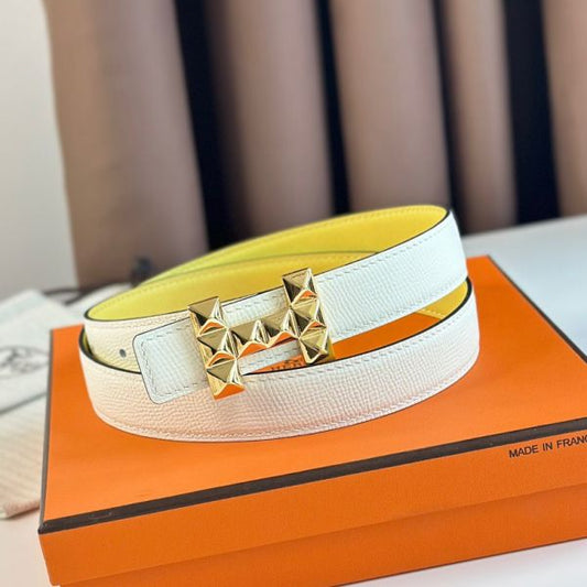 HERM H Medor Reversible Belt 24MM in White Epsom Leather