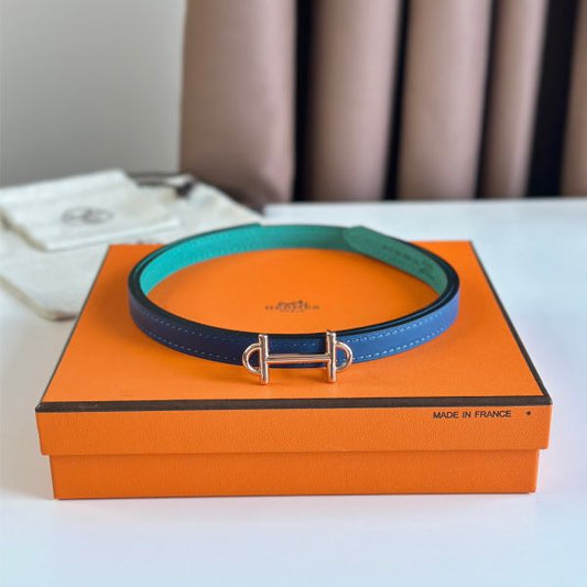 HERM Gamma 13mm Belt in Green Epsom Leather and Blue Swift Leather