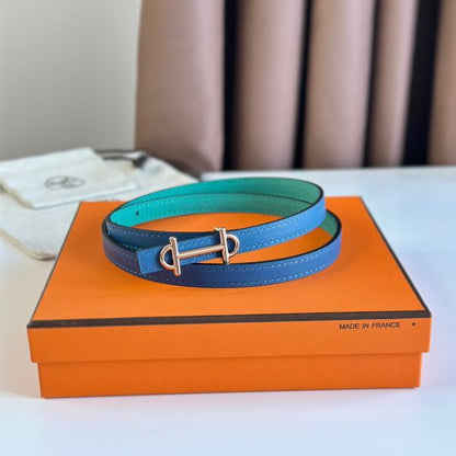 HERM Gamma 13mm Belt in Green Epsom Leather and Blue Swift Leather