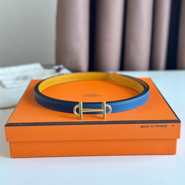 HERM Gamma 13mm Belt in Yellow Epsom Leather and Blue Swift Leather