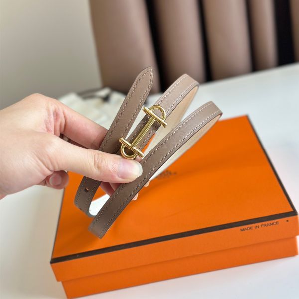 HERM Gamma 13mm Belt in White Epsom Leather and Taupe Swift Leather