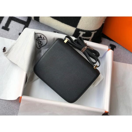HERM Black Constance MM 24cm Epsom Leather Bag