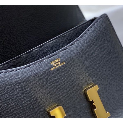 HERM Black Constance MM 24cm Epsom Leather Bag