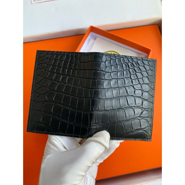 HERM MC¬≤ Euclide Card Holder in Black Matte Alligator Leather