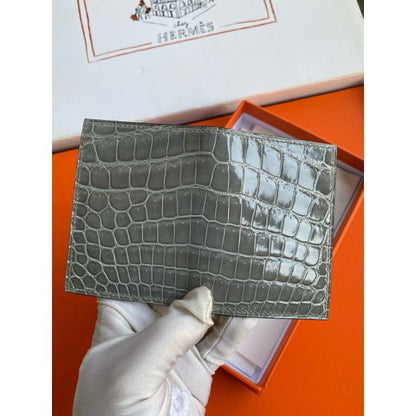 HERM MC¬≤ Euclide Card Holder in Blue Glacier Shiny Alligator Leather