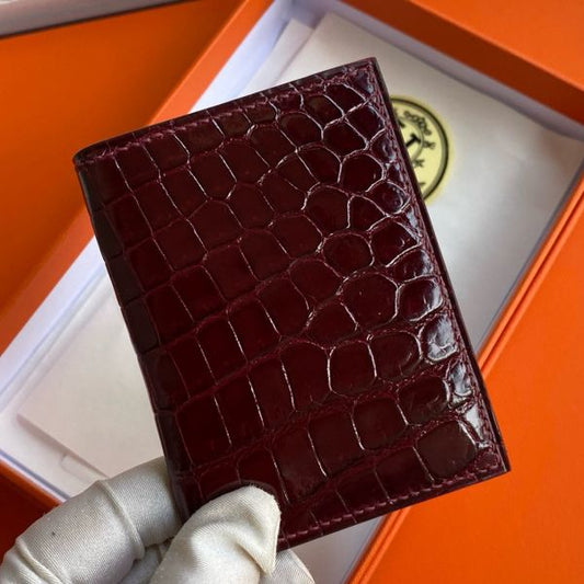 HERM MC¬≤ Euclide Card Holder in Bordeaux Shiny Alligator Leather