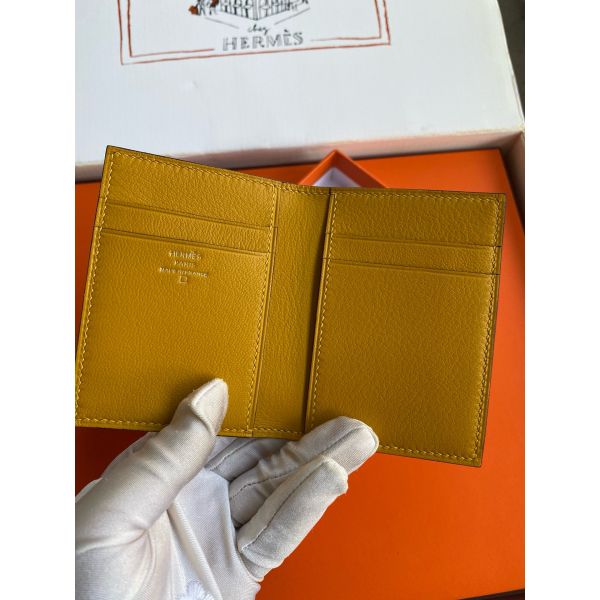 HERM MC¬≤ Euclide Card Holder in Jaune Ambre Shiny Alligator Leather