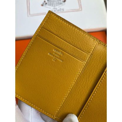 HERM MC¬≤ Euclide Card Holder in Jaune Ambre Shiny Alligator Leather