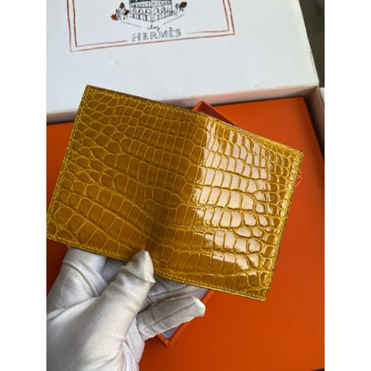 HERM MC¬≤ Euclide Card Holder in Jaune Ambre Shiny Alligator Leather