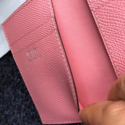 HERM MC¬≤ Euclide Card Holder In Pink Epsom Leather
