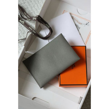 HERM Calvi Duo Card Holder in Gris Meyer Epsom Calfskin
