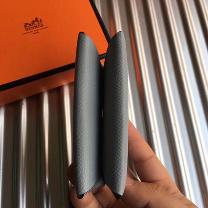 HERM Calvi Card Holder In Blue Lin Epsom Leather