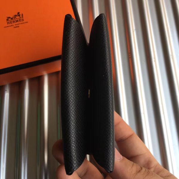HERM Calvi Card Holder In Black Epsom Leather